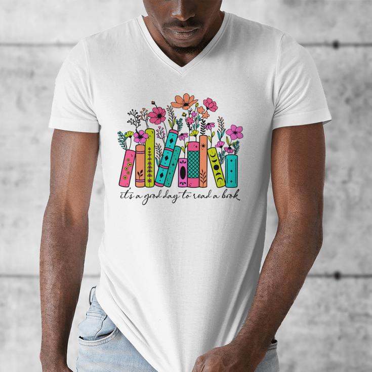 It's A Good Day To Read A Book Floral Book Lovers Librarian Men's V-Neck T-Shirt It's A Good Day To Read A Book Floral Book Lovers Librarian Men's V-Neck T-Shirt