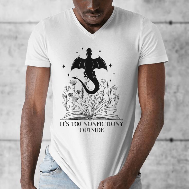 It's Too Nonfictiony Outside Book Dragon Reading Fantasy Era Men's V-Neck T-Shirt
