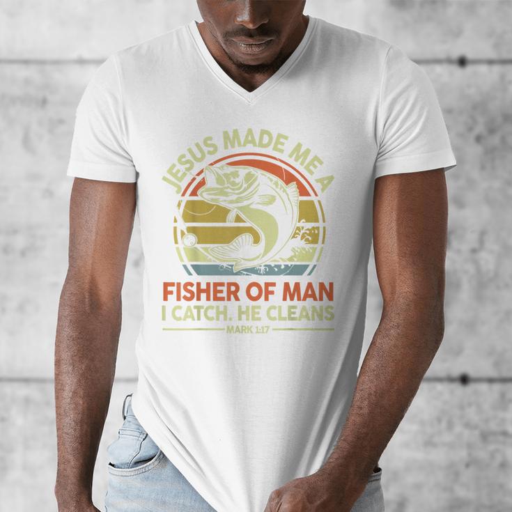Jesus Made Fisher Man Christian Fishing Bass Fish Dad Men's V-Neck T-Shirt