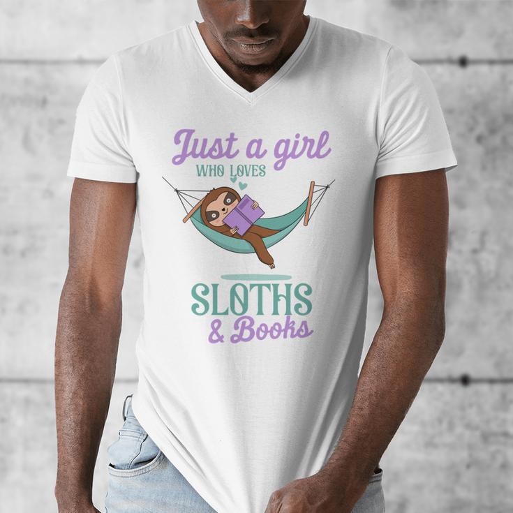 Just a Girl Who Loves Sloths And Books Men's V-Neck T-Shirt