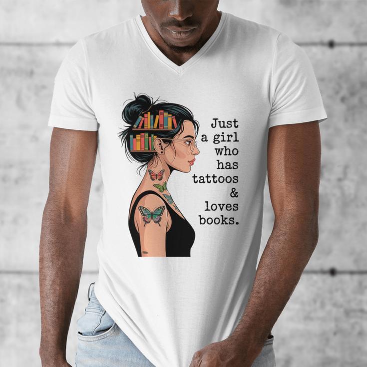 Just a Girl Who Has Tattoos And Love Books Tattooed Inked Men's V-Neck T-Shirt Just a Girl Who Has Tattoos And Love Books Tattooed Inked Men's V-Neck T-Shirt