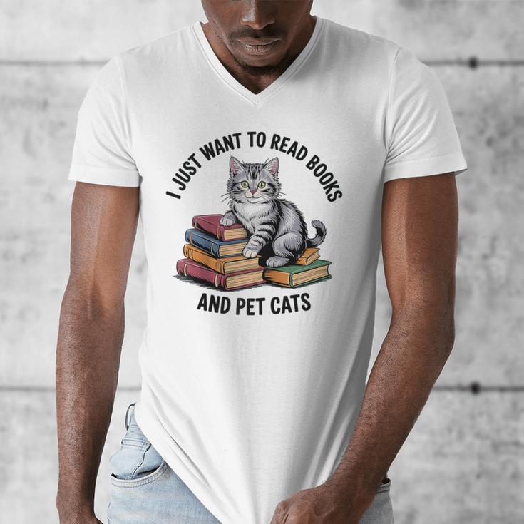 I Just Want To Read Books And Pet Cats Raglan Baseball Tee Men's V-Neck T-Shirt