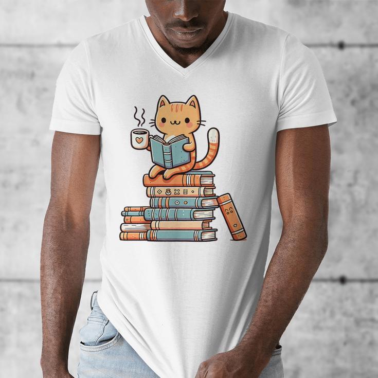 Kawaii Cat Coffee Books Teacher Men Women Girls Kids Men's V-Neck T-Shirt