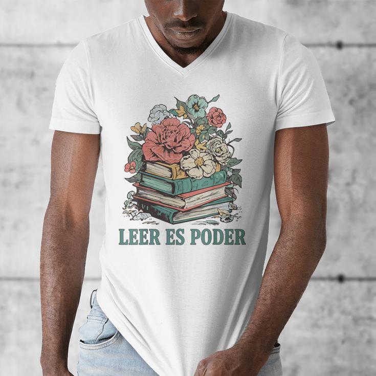 Leer ES Poder Cute Floral Spanish Teacher Book Reading Men's V-Neck T-Shirt