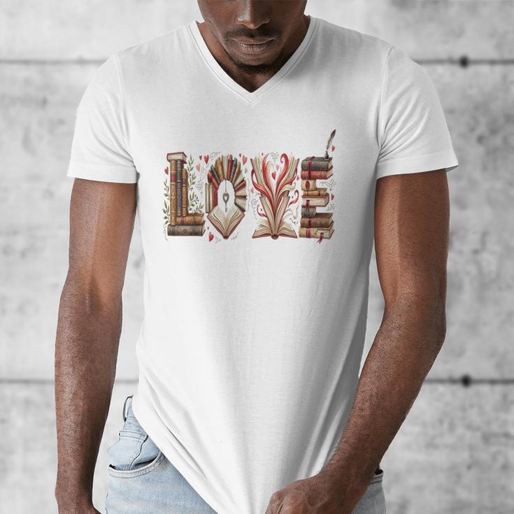 Librarian Reader Books Valentine Teacher Valentines Teach Men's V-Neck T-Shirt