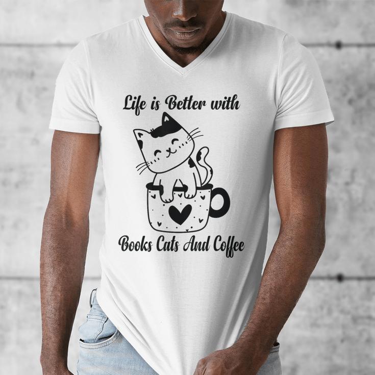 Life Is Better With Books Cats And Coffee Shirt Men's V-Neck T-Shirt Life Is Better With Books Cats And Coffee Shirt Men's V-Neck T-Shirt