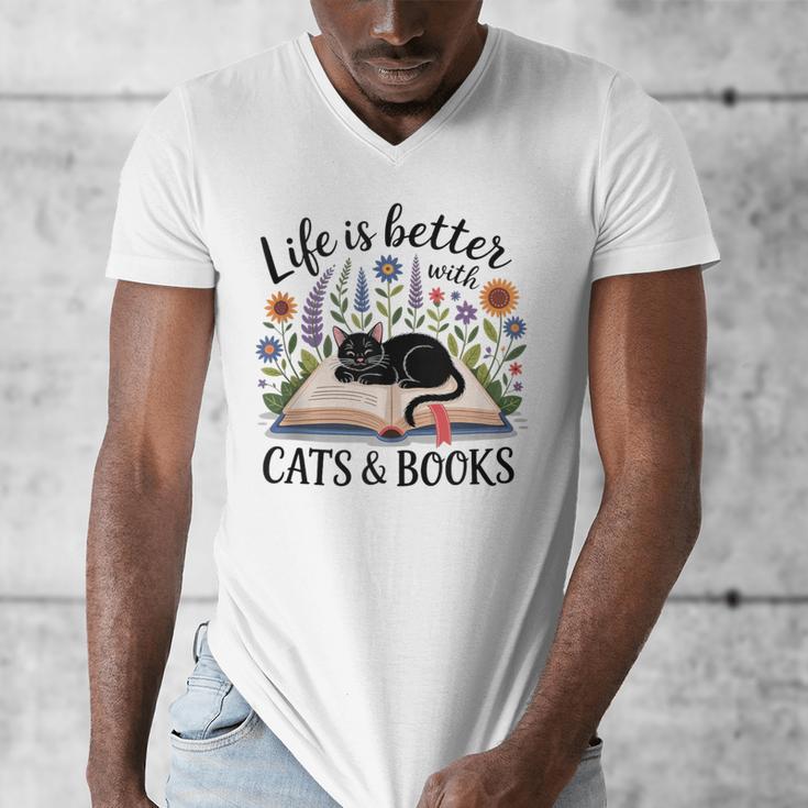 Life Is Better With Cats And Books Men's V-Neck T-Shirt