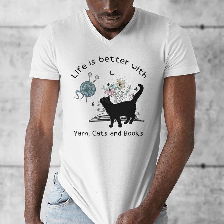 Life Is Better With Yarn Cats And Books Men's V-Neck T-Shirt