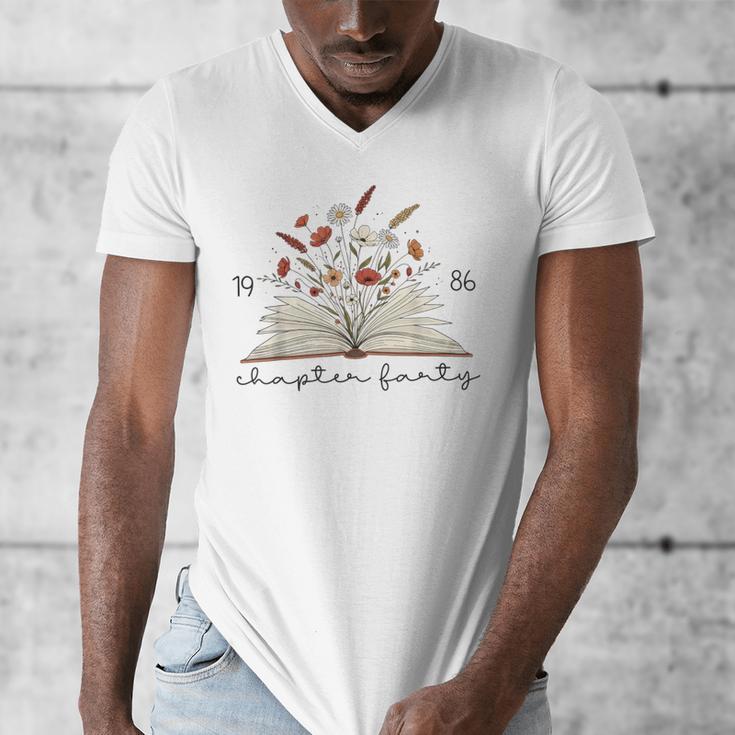 Life Chapter Forty 1986 Floral Book 40th Birthday Men's V-Neck T-Shirt Life Chapter Forty 1986 Floral Book 40th Birthday Men's V-Neck T-Shirt