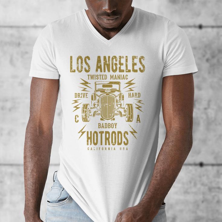 Los Angeles Hotrods Automotive Nostalgia Distressed Men's V-Neck T-Shirt