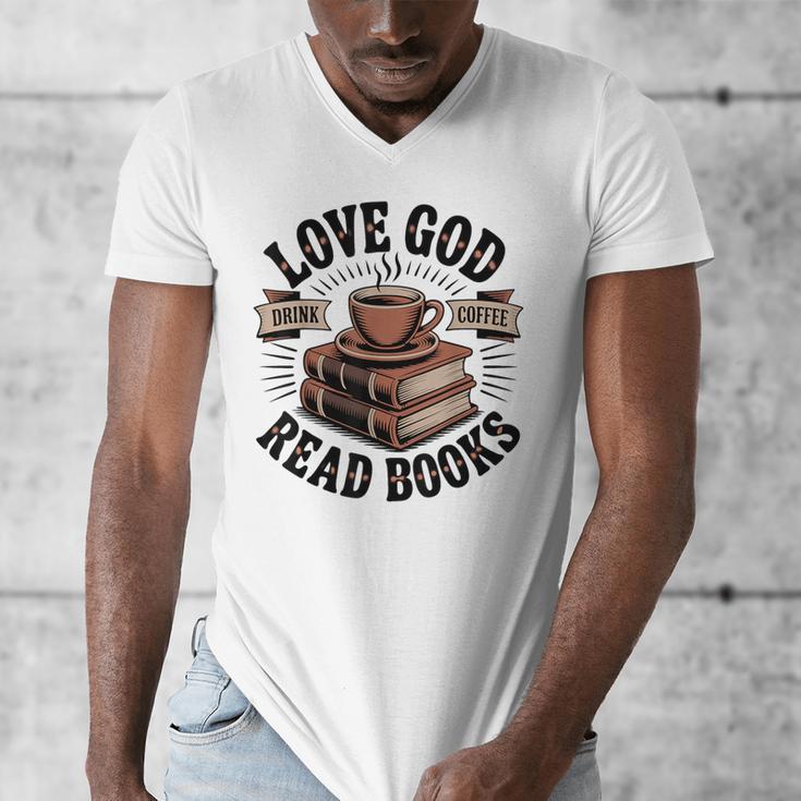 Love God Drink Coffee Read Books – Vintage Spiritual Reading Men's V-Neck T-Shirt Love God Drink Coffee Read Books – Vintage Spiritual Reading Men's V-Neck T-Shirt