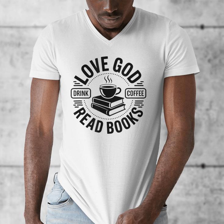 Love God Drink Coffee Read Books Christian Book Lover Men's V-Neck T-Shirt
