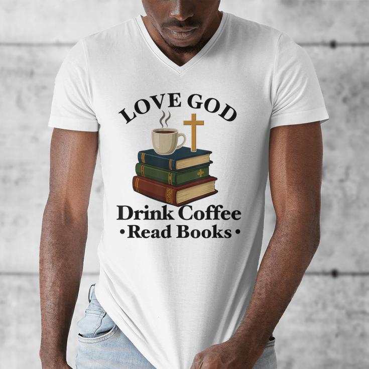 Love God Drink Coffee Read Books Lovers Jesus And Coffee Men's V-Neck T-Shirt