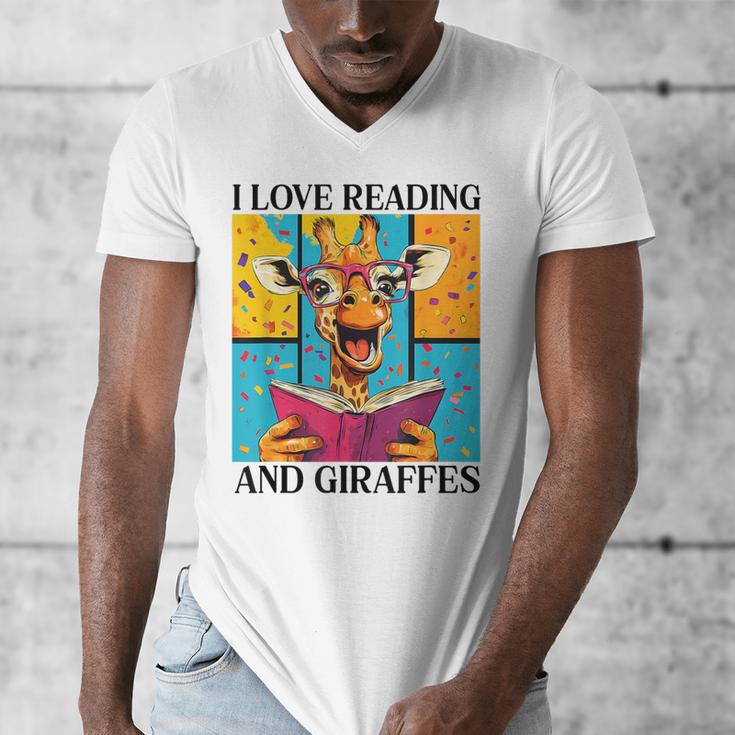 Love Reading And Giraffes Cute Giraffe Reading Book Lovers Men's V-Neck T-Shirt