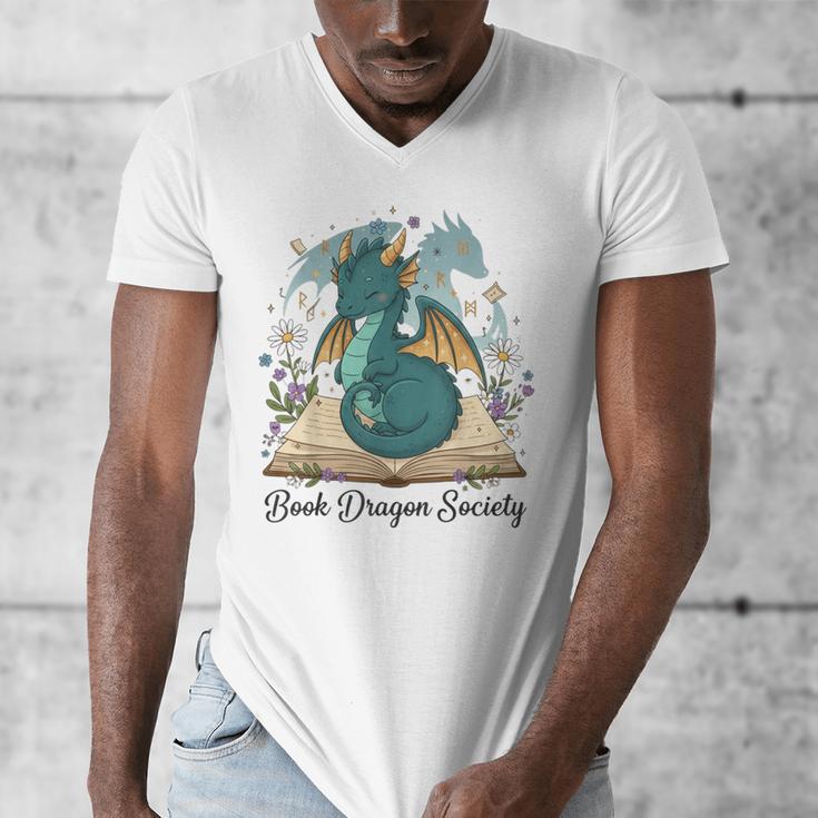 Magical Book Dragon Fantasy Reading Enthusiast Art Men's V-Neck T-Shirt Magical Book Dragon Fantasy Reading Enthusiast Art Men's V-Neck T-Shirt