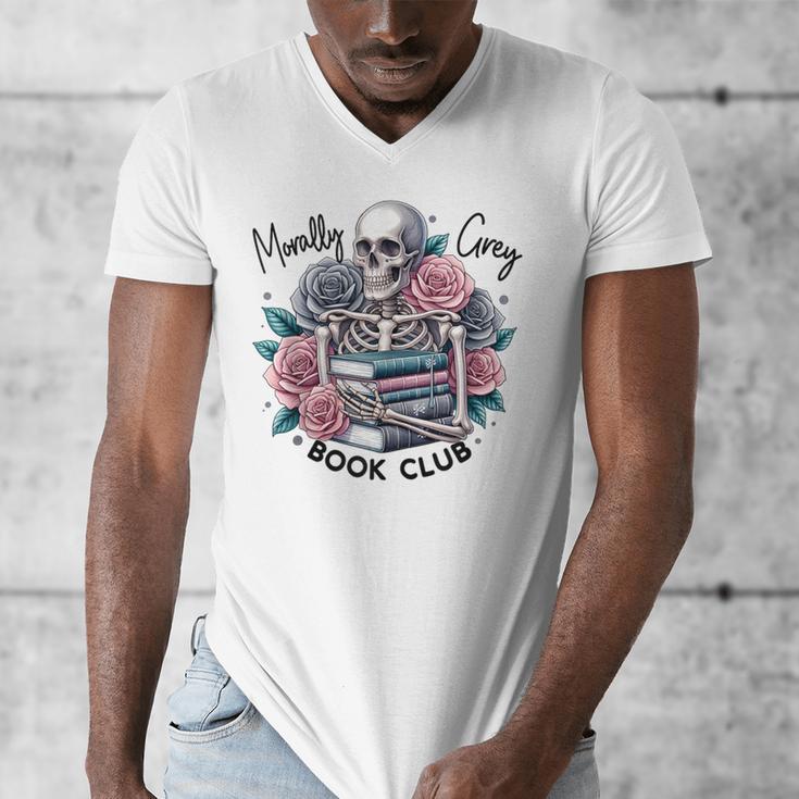 Morally Grey Skeleton Reading Smut Smutty Spicy Books Lover Men's V-Neck T-Shirt