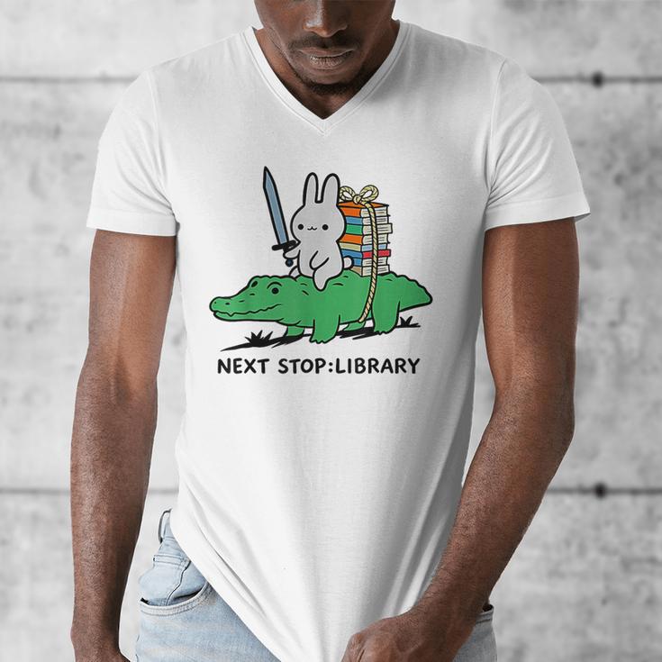 Next Stop Library Reading Book Men's V-Neck T-Shirt