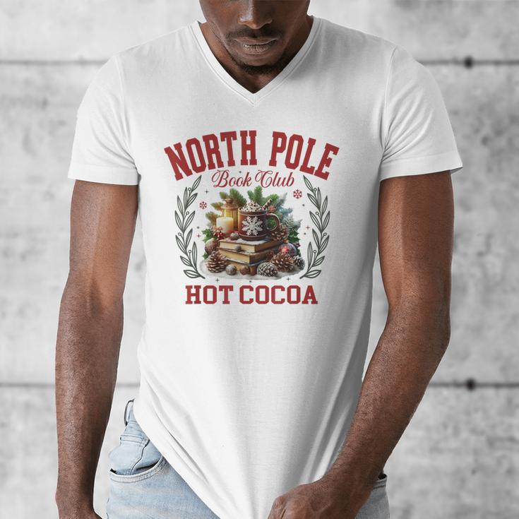 North Pole Book Club Hot Cocoa Bookworm Christmas Xmas Men's V-Neck T-Shirt
