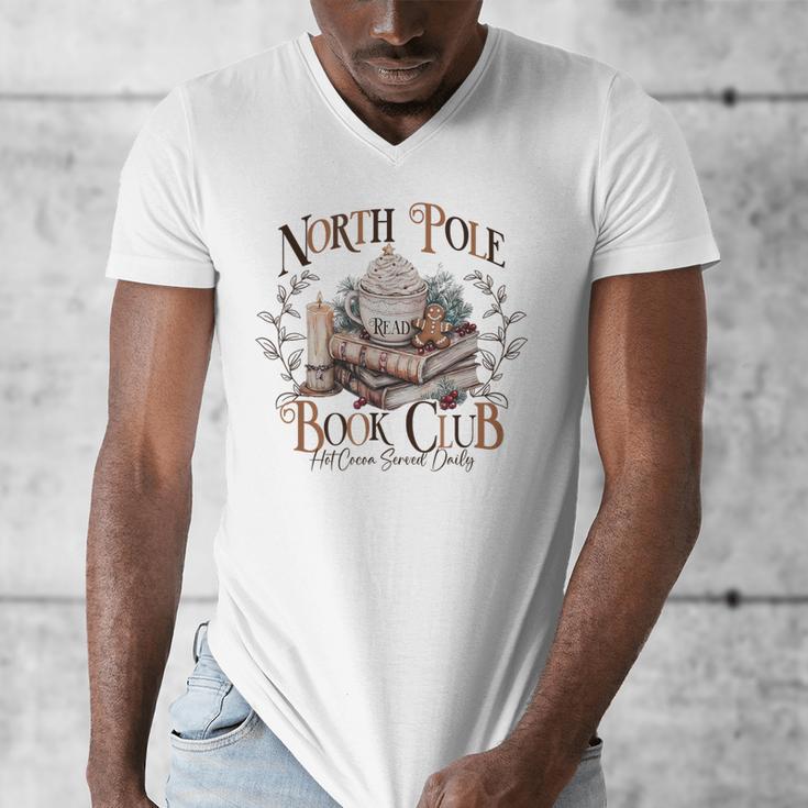 North Pole Book-Club Hot Cocoa Served Daily Christmas Book Men's V-Neck T-Shirt