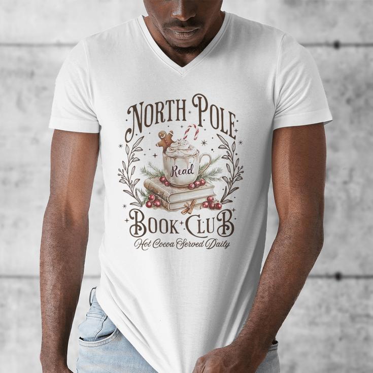 North Pole Readers Club Bookish Xmas Santa Book Reading Men's V-Neck T-Shirt