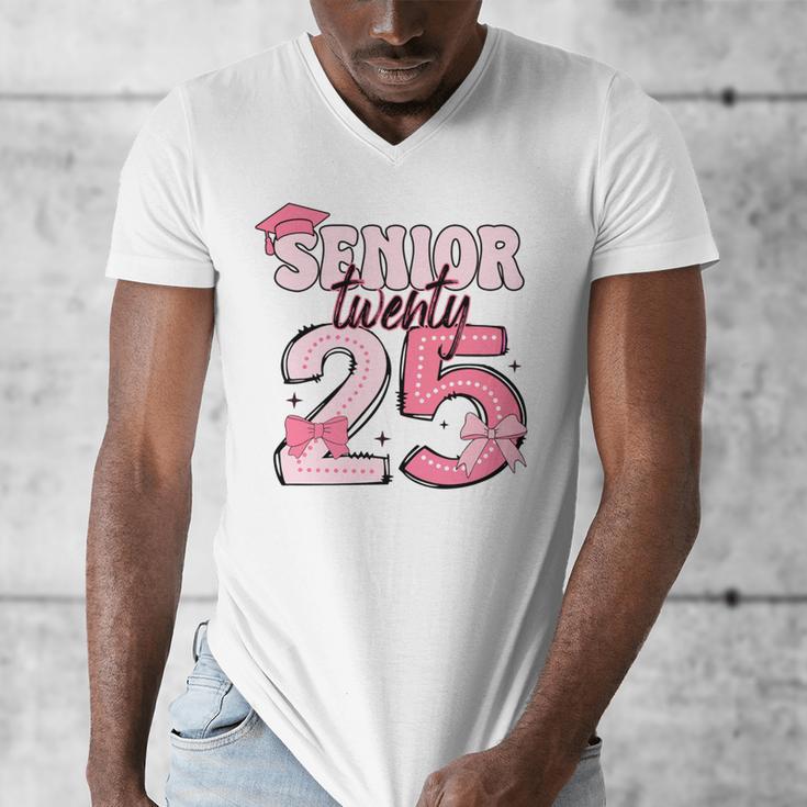 Pink Coquette Bow Senior 2025 Back To School Graduation Girl Men's V-Neck T-Shirt