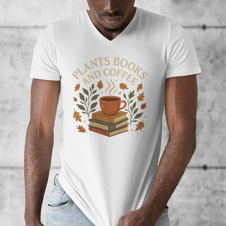 Plants Books And Coffee Nature Leaves Reading Book Lover Premium Tri-Blend Men's V-Neck T-Shirt