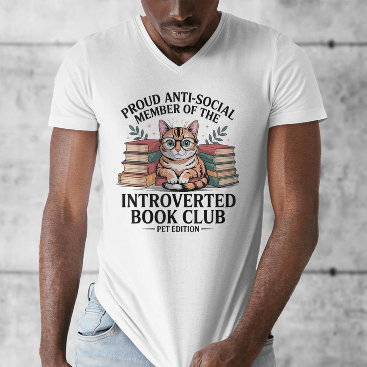 Proud Introverted Book Club Anti Social Reader Pet Cat Men's V-Neck T-Shirt Proud Introverted Book Club Anti Social Reader Pet Cat Men's V-Neck T-Shirt