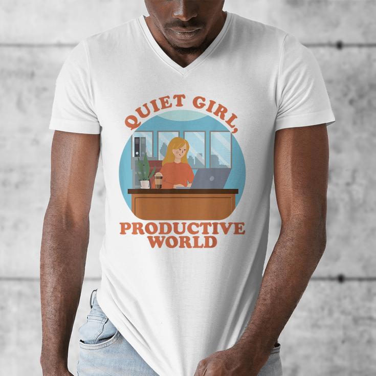 Quiet Girl Productive World Introvert Office Staff Secretary Men's V-Neck T-Shirt