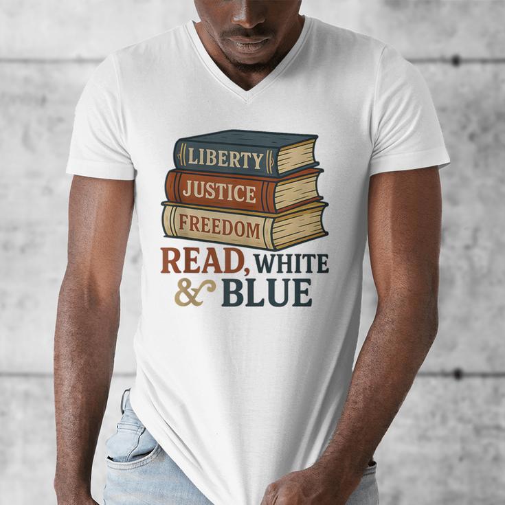 Read Blue Liberty Books July 4th Independence Men's V-Neck T-Shirt