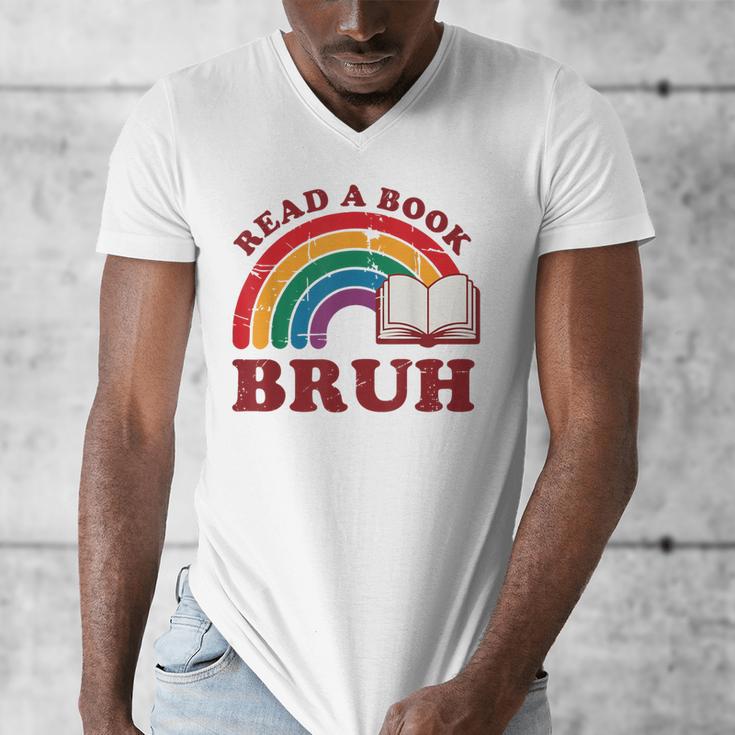 Read A Book Bruh Rainbow Vintage Reading Library Student Men's V-Neck T-Shirt