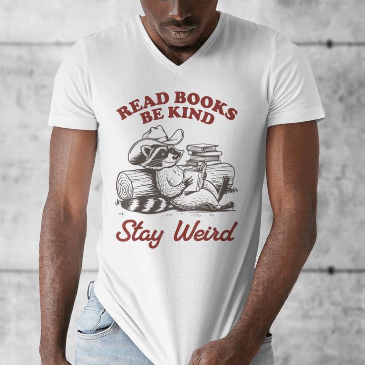 Read Books Be Kind Stay Weird Bookish Cowboy Reading Raccoon Men's V-Neck T-Shirt