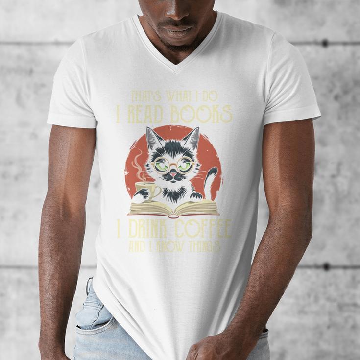 i Read Books And i Know Things Cat Reading Cat Coffee Books Men's V-Neck T-Shirt i Read Books And i Know Things Cat Reading Cat Coffee Books Men's V-Neck T-Shirt