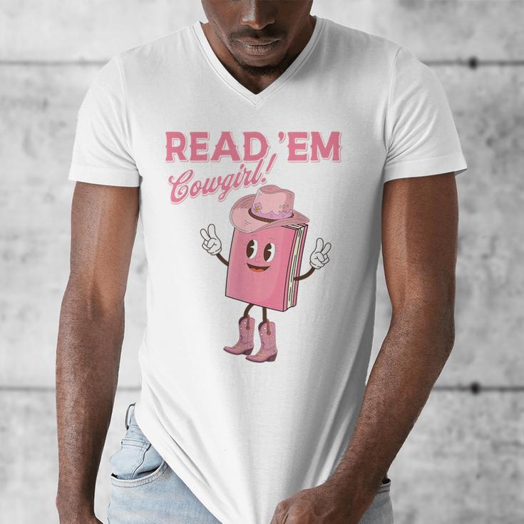 Read 'Em Western Cowgirl Retro Groovy Reading Books Men's V-Neck T-Shirt