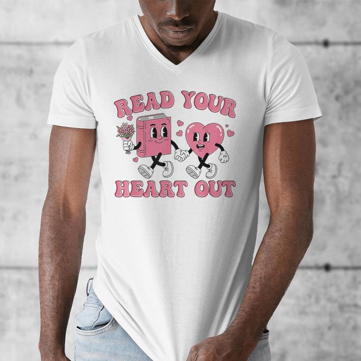 Read You Heart Out Reading Teacher Valentines Day Book Lover Men's V-Neck T-Shirt