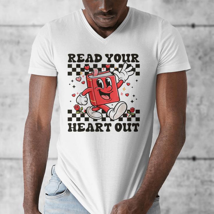 Read Your Heart Out Teacher Valentines Book Lover Men's V-Neck T-Shirt Read Your Heart Out Teacher Valentines Book Lover Men's V-Neck T-Shirt