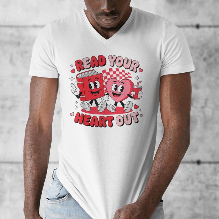 Read Your Heart Out Valentine's Day Retro Teacher Bookish Men's V-Neck T-Shirt