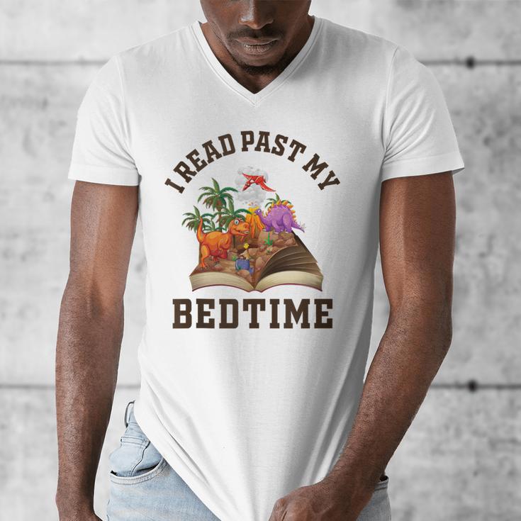 I Read Past My Bedtime Reading Dinosaur Book Lover Men's V-Neck T-Shirt I Read Past My Bedtime Reading Dinosaur Book Lover Men's V-Neck T-Shirt