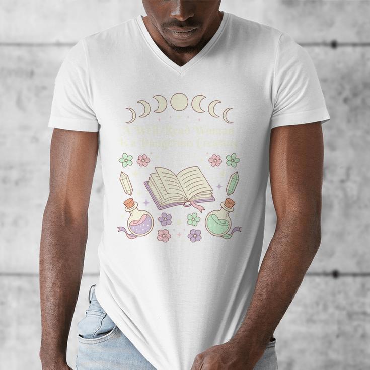 Well Read Woman Literature Quote Celestial Book Floral Men's V-Neck T-Shirt