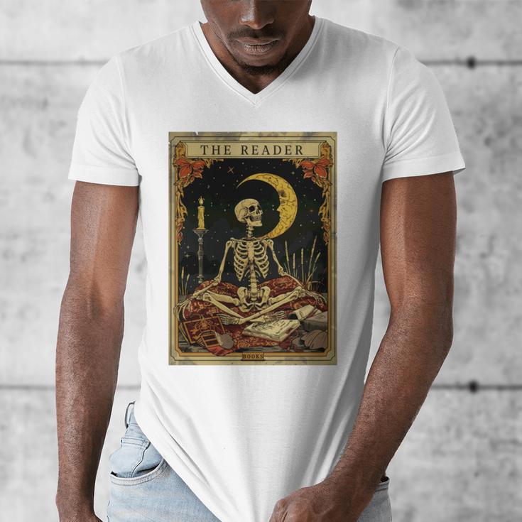 The Reader Tarot Card Book Lover Skeleton Art Goth Style Men's V-Neck T-Shirt The Reader Tarot Card Book Lover Skeleton Art Goth Style Men's V-Neck T-Shirt