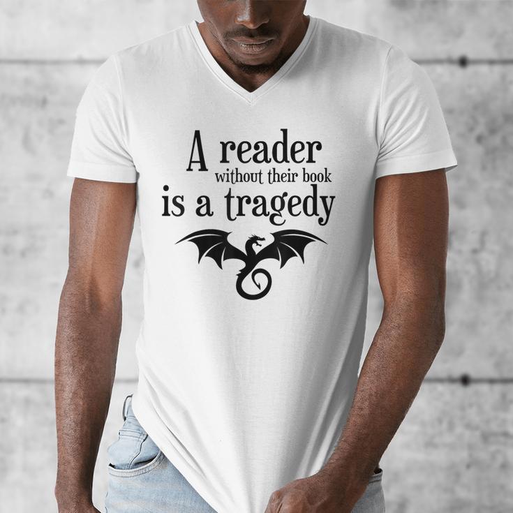 A Reader Without Their Book Is A Tragedy Dragon Rider Men's V-Neck T-Shirt