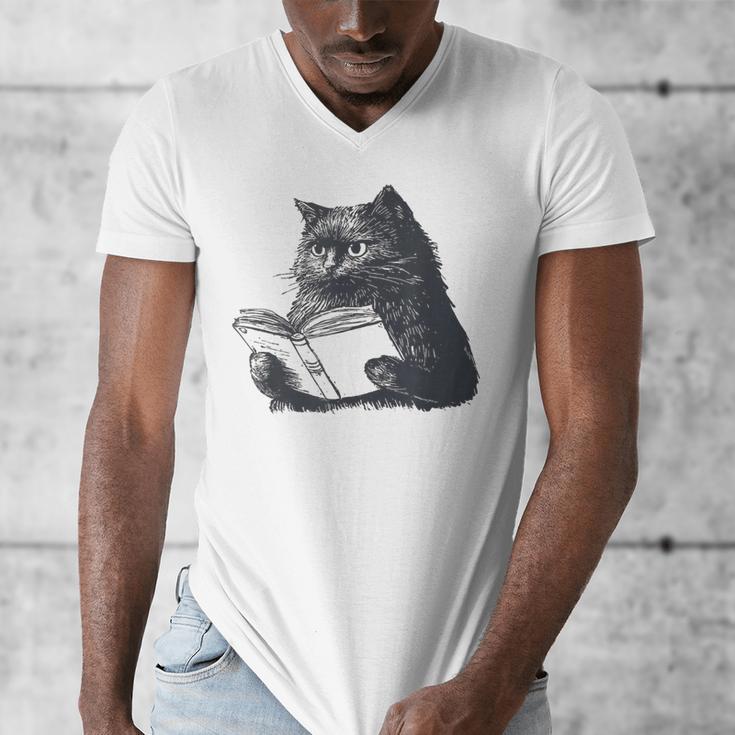 Reading Cat Cat Book Lover Men's V-Neck T-Shirt