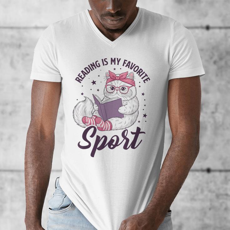Reading Is My Favorite Sport Saying Cat And Book Lover Men's V-Neck T-Shirt Reading Is My Favorite Sport Saying Cat And Book Lover Men's V-Neck T-Shirt