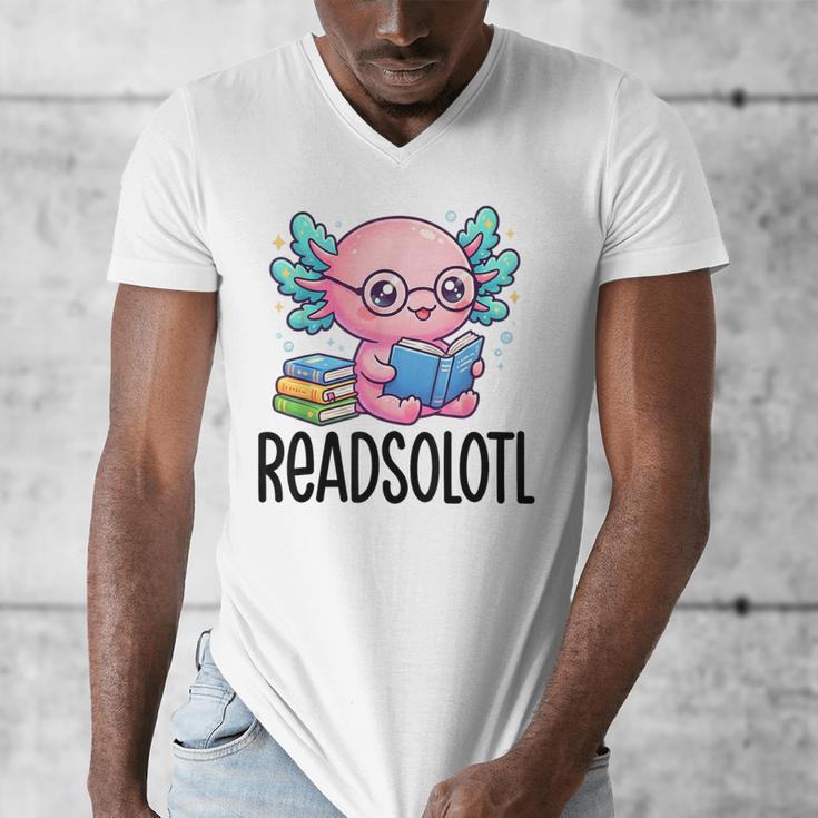 Readsolotl Cute Axolotl Reading Book Kawaii Pink Aesthetic Men's V-Neck T-Shirt