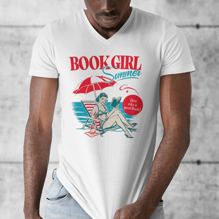 Retro Book Girl Summer For Women Beach Reading Men's V-Neck T-Shirt