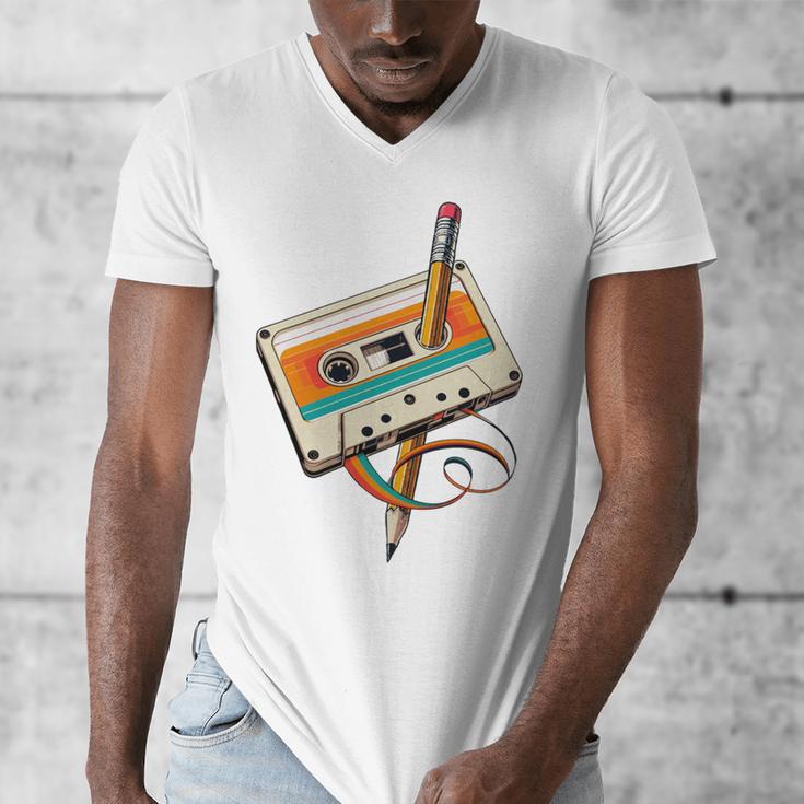 Retro Cassette Tape & Pencil Rewind Nostalgia Party 80s 90s Men's V-Neck T-Shirt
