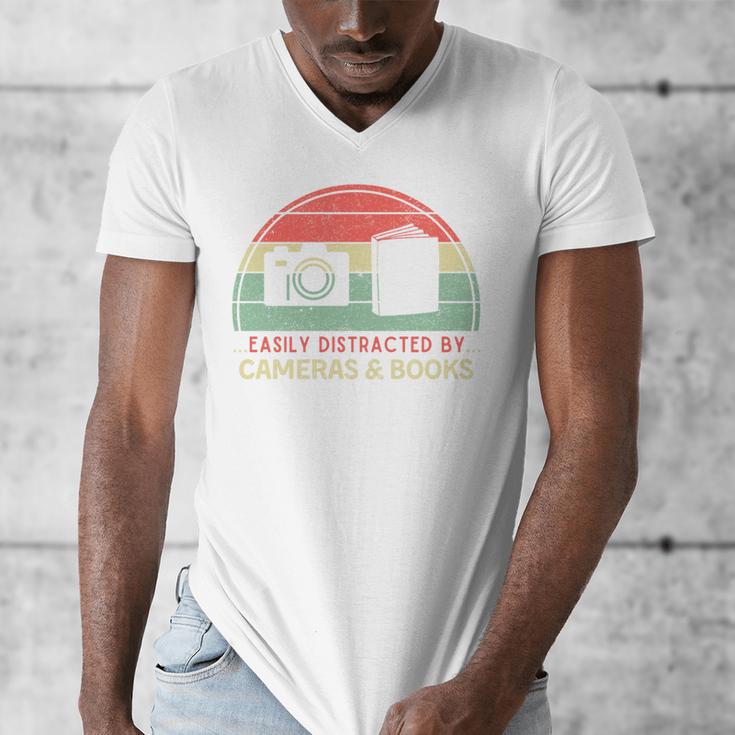 Retro Easily Distracted By Cameras & Books Photography Men's V-Neck T-Shirt Retro Easily Distracted By Cameras & Books Photography Men's V-Neck T-Shirt