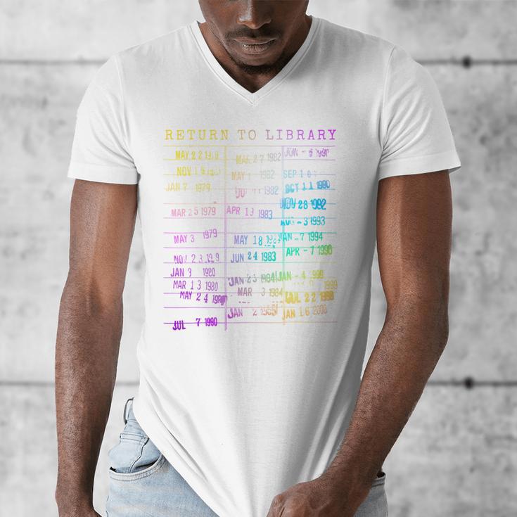 Return To Library Card Book Due Date Bookish Rainbow Reading Men's V-Neck T-Shirt