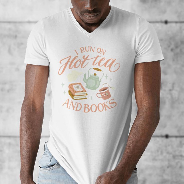 I Run ON HOT Tea & Books Reader Reading Meme Men's V-Neck T-Shirt