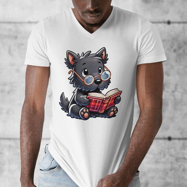 Scottish Terrier Reading a Book Dog Men's V-Neck T-Shirt