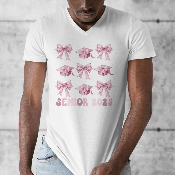 Senior 2025 Coquette Pink Bow Class Of 2025 Graduation Girls Men's V-Neck T-Shirt